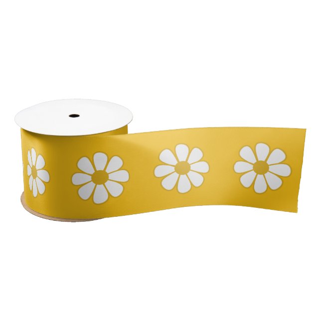 Cute and Cheerful Retro Flowers Yellow Pattern Satin Ribbon (Spool)