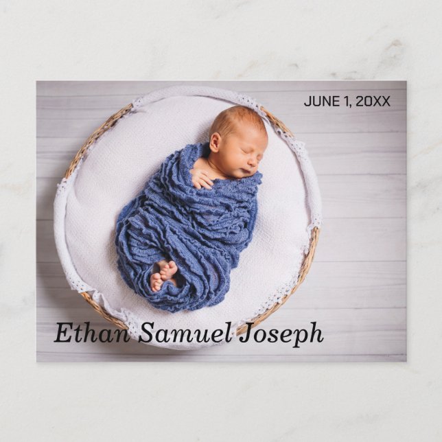 Cute and Chic Elegant Birth Announcement Photo Postcard (Front)