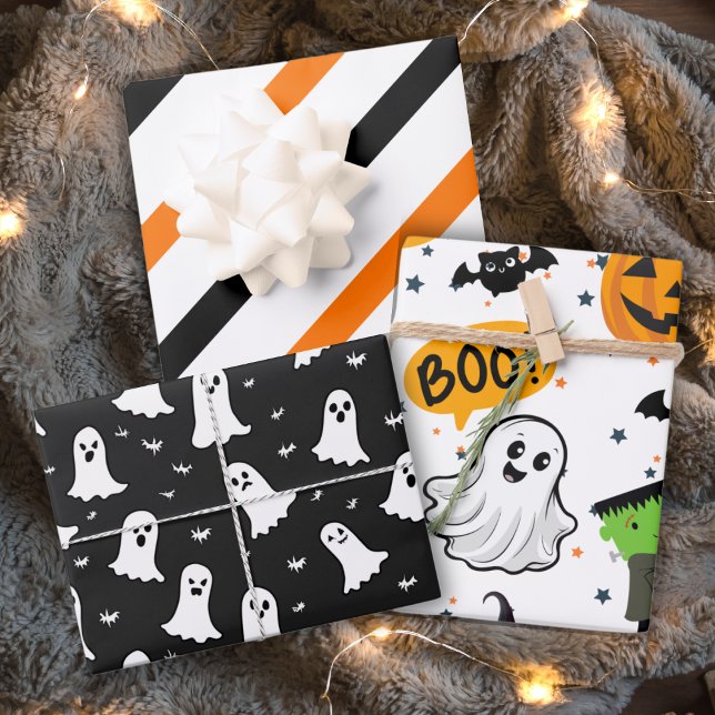 Cute And Classic Halloween Vibes In Orange & Black Wrapping Paper Sheet (Cute And Classic Halloween Vibes In Orange & Black Wrapping Paper Sheets)