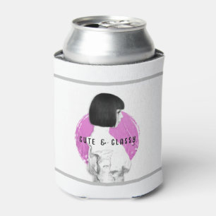 Cute and Classy Girl Pink and Black Can Cooler