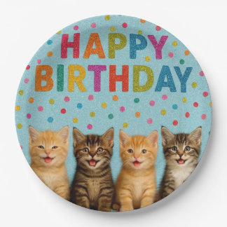 Cute and colorful cat birthday paper plates. plate
