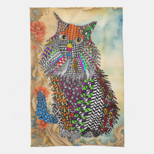 Cute and Colorful Cat Floral Kitchen Towel
