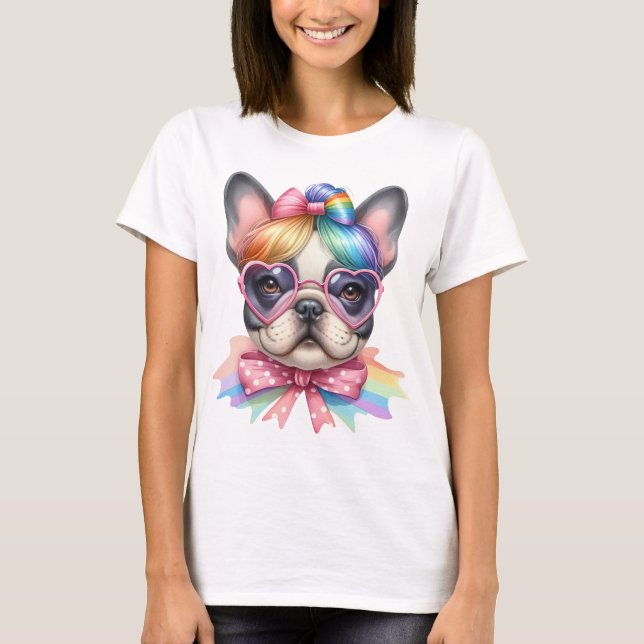 CUTE AND COLORFUL FRENCH BULLDOG DOG T-Shirt (Front)