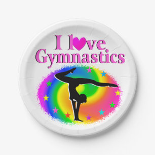 CUTE AND COLORFUL I LOVE GYMNASTICS DESIGN PAPER PLATE