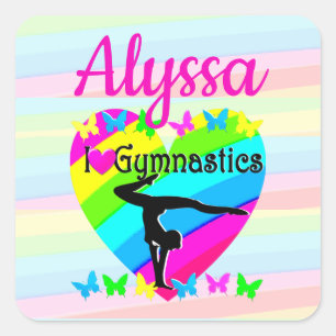 CUTE AND COLORFUL I LOVE GYMNASTICS SQUARE STICKER