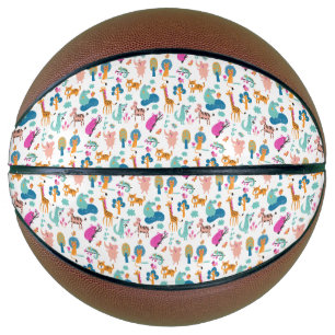 Cute and Colorful Jungle Animals Pattern Basketball