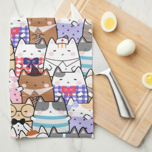 Cute and Colorful Kawaii Cat Pattern Tea Towel