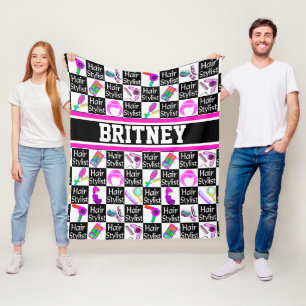 CUTE AND COLORFUL PERSONALIZED HAIR STYLIST FLEECE BLANKET