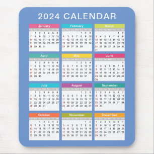 Cute and Colourful 2024 Calendar Mousepad