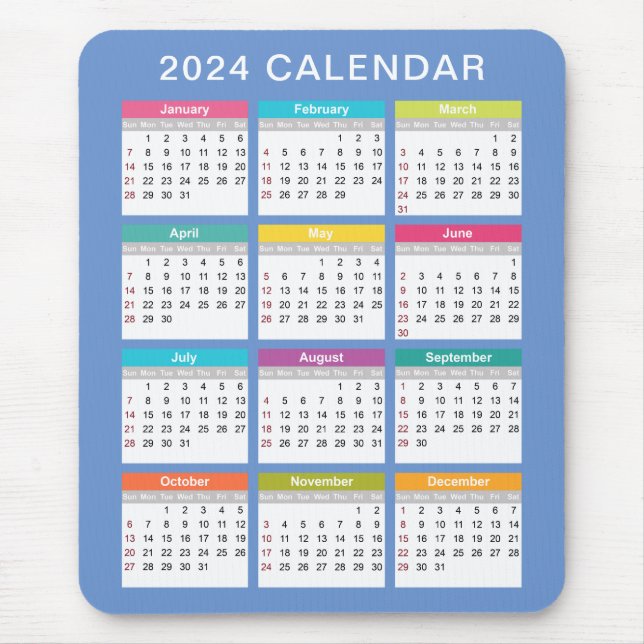 Cute and Colourful 2024 Calendar | Mousepad (Front)
