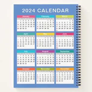 Cute and Colourful 2024 Calendar   Notebook