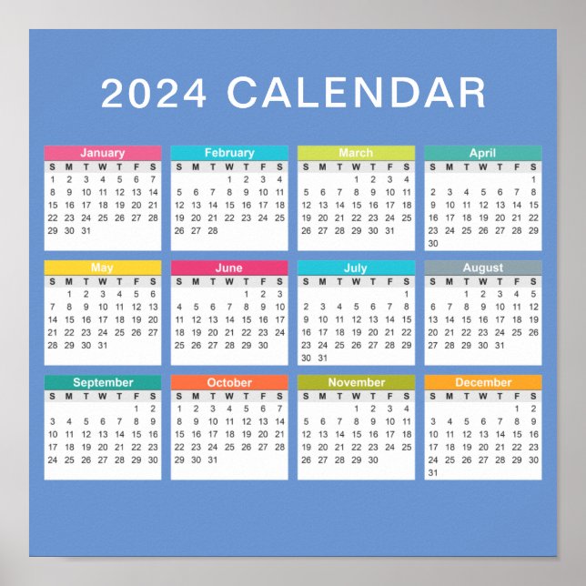 Cute and Colourful 2024 Calendar | Poster (Front)