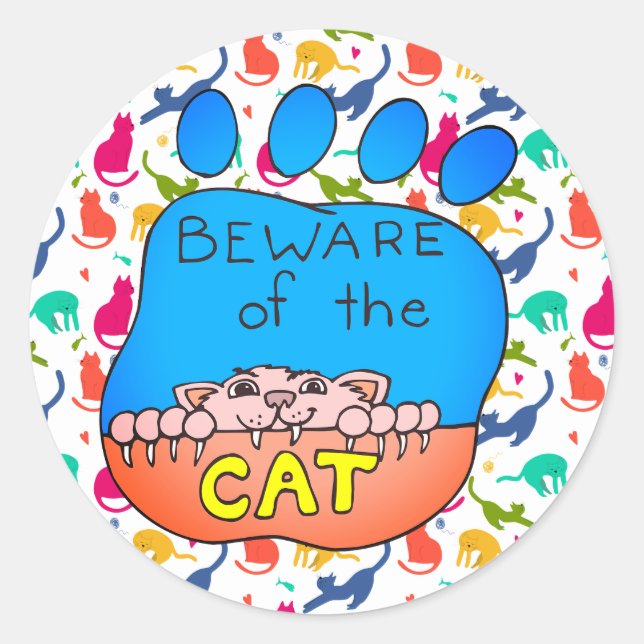 Cute and Colourful Beware of the Cat Stickers (Front)