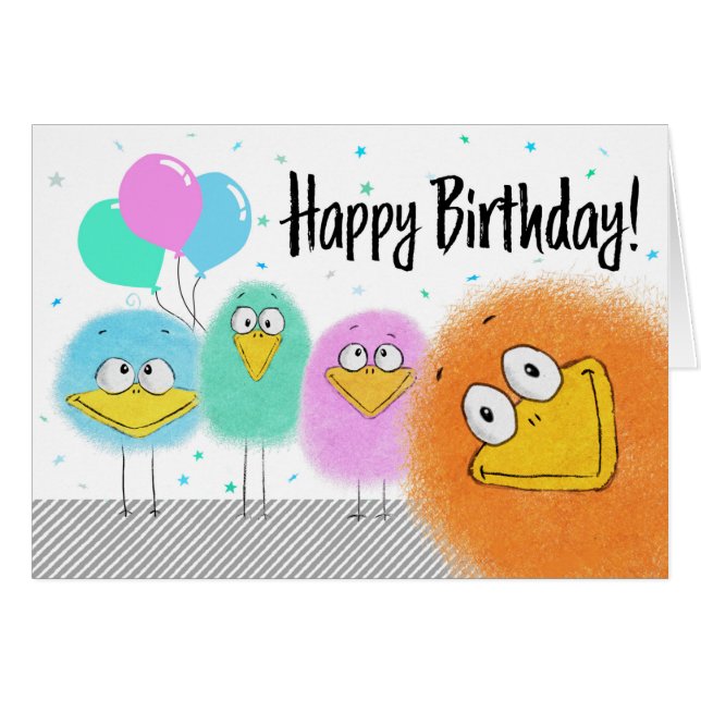 Cute and Colourful Bird Characters Birthday (Front Horizontal)