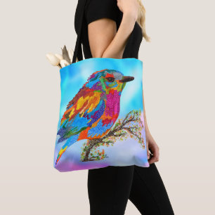 Cute and Colourful Bird on a Branch Tote Bag