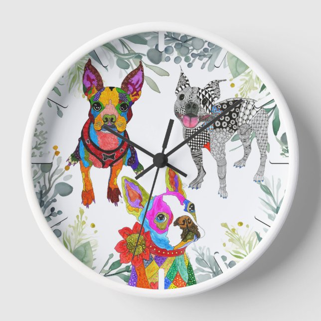 Cute and Colourful Boston Terrier Clock (Front)