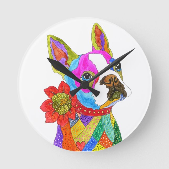 Cute and Colourful Boston Terrier Clock (Front)