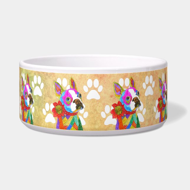 Cute and Colourful Boston Terrier Dog Bowl (Right)