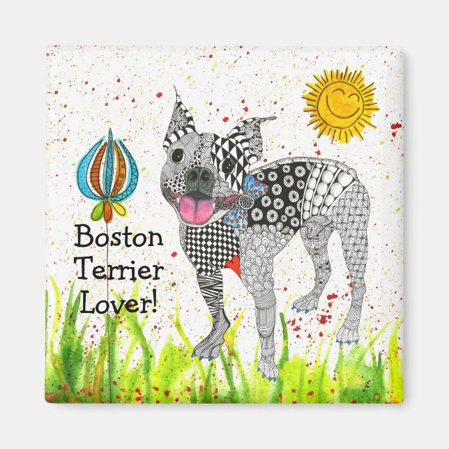 Cute and Colourful Boston Terrier Magnet 2" (Front)