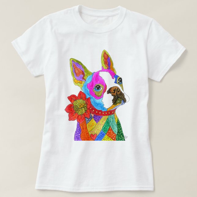 Cute and Colourful Boston Terrier T-Shirt (Design Front)