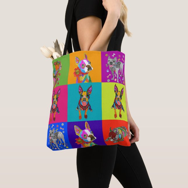 Cute and Colourful Boston Terrier Tote Bag (Close Up)
