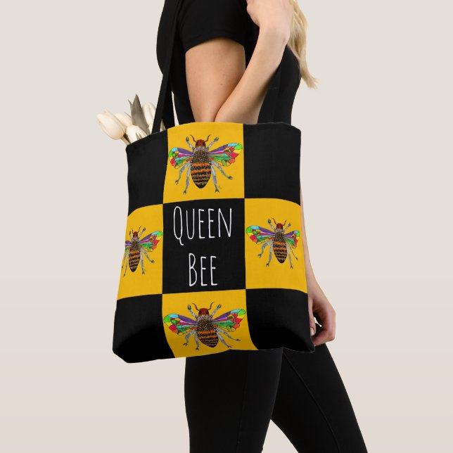Cute and Colourful Bumble Bee Honey Bee Tote Bag (Close Up)