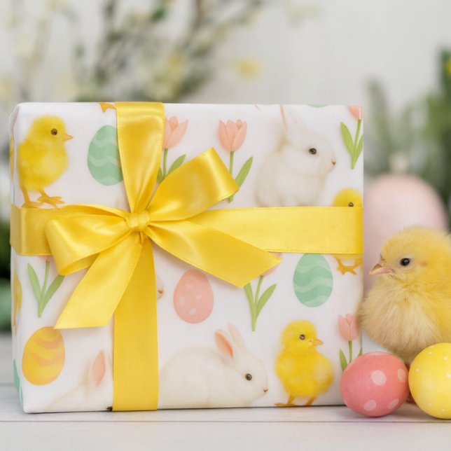 Cute and Colourful Bunny Chicken & Easter Eggs  Wrapping Paper ( A cheerful spring/Easter pattern wrapping paper featuring yellow chicks and Easter eggs. Adorable!)