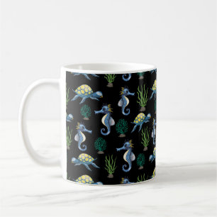 Cute and Colourful Cartoon Sea Horses & Turtles Coffee Mug