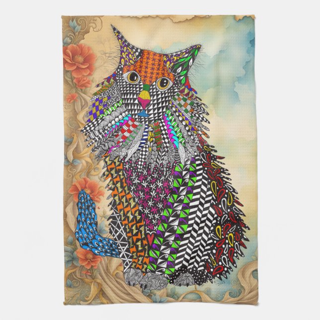 Cute and Colourful Cat Floral Kitchen Towel (Vertical)