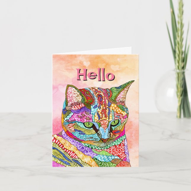 Cute and Colourful Cat Greeting Card (Front)