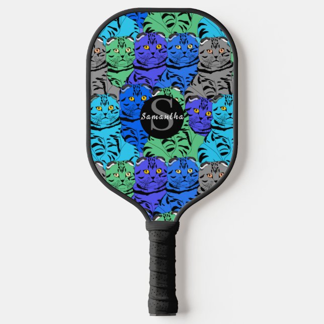 Cute and Colourful cats pattern,custom name Pickleball Paddle (Front)