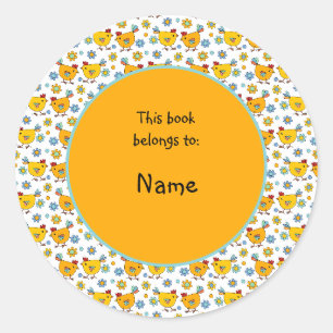 cute and colourful chicken and flower classic round sticker