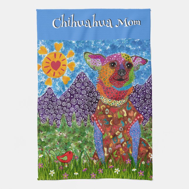 Cute and Colourful Chihuahua Dog Kitchen Towel (Vertical)