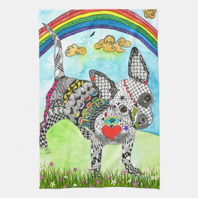 Cute and Colourful Chihuahua Dog Kitchen Towel (Vertical)
