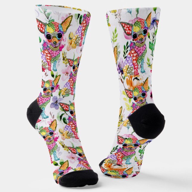 Cute and Colourful Chihuahua Dog Socks (Angled)