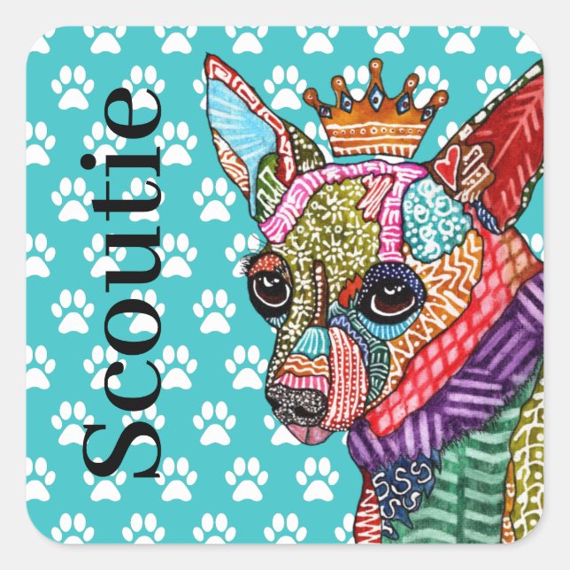 Cute and Colourful Chihuahua King Pop Art Sticker (Front)