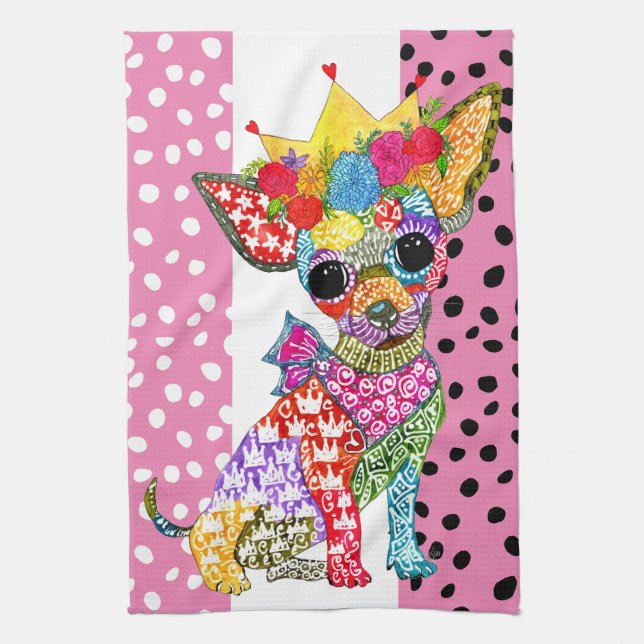 Cute and Colourful Chihuahua Kitchen Towel (Vertical)
