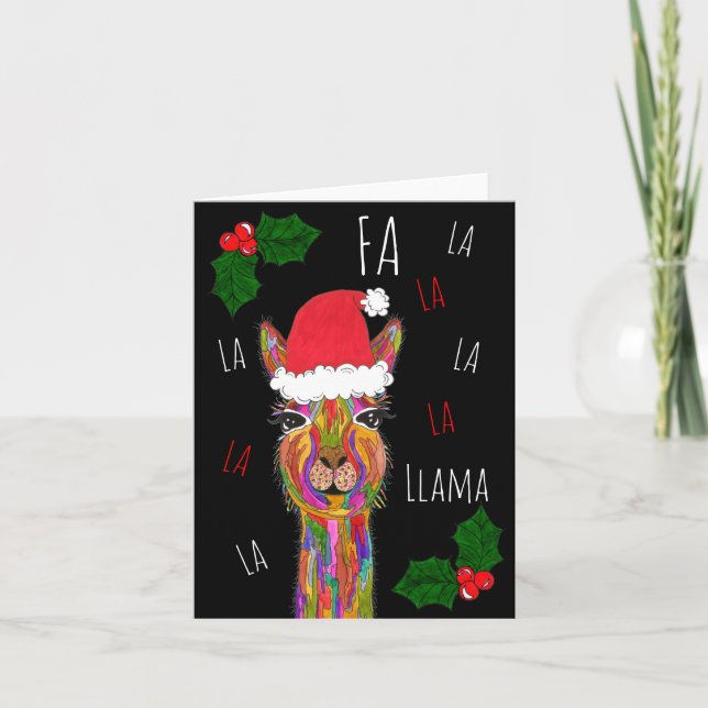 Cute and Colourful Christmas Llama Greeting Card (Front)