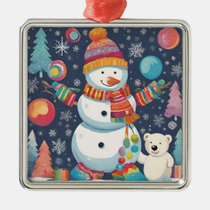 Cute and Colourful Christmas Snowman  Metal Tree Decoration