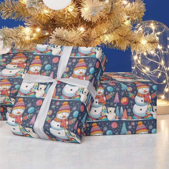 Cute and Colourful Christmas Snowman  Wrapping Paper (Holidays)