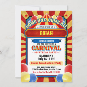 Cute and Colourful Circus Theme Party Invitations