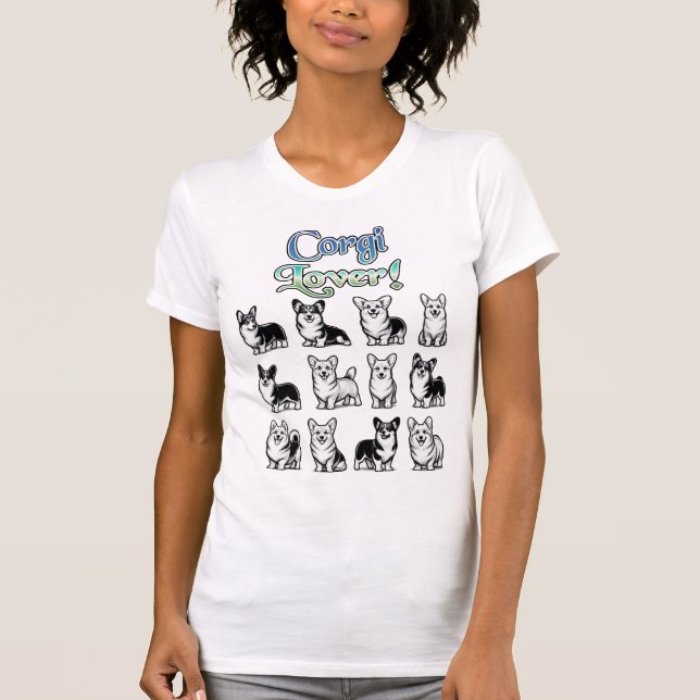 Cute and Colourful Corgi Lover T-Shirt (Front)