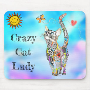 Cute and Colourful Crazy Cat Lady Mousepad