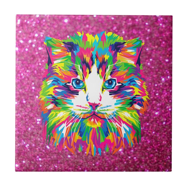 Cute and colourful cuddly cat, tile (Front)