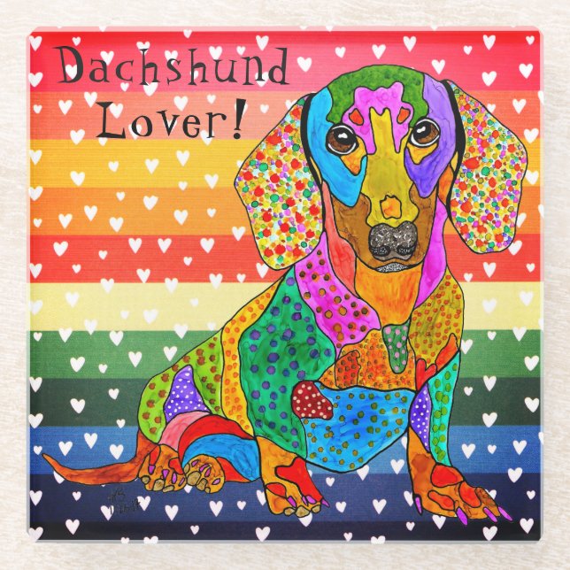Cute and Colourful Dachshund Glass Coaster (Front)