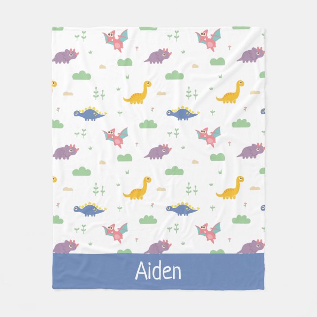 Cute and Colourful Dinosaur Pattern Kids Fleece Blanket (Front)
