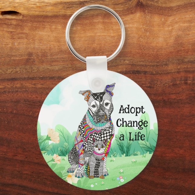 Cute and Colourful Dog and Cat Adoption Keychain (Front)