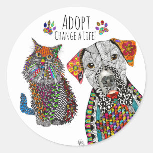 Cute and Colourful Dog and Cat Adoption Sticker