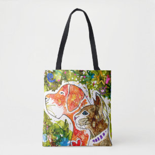 Cute and Colourful Dog and Cat Tote Bag