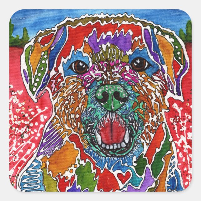 Cute and Colourful Dog Rescue Mutt Square Sticker (Front)